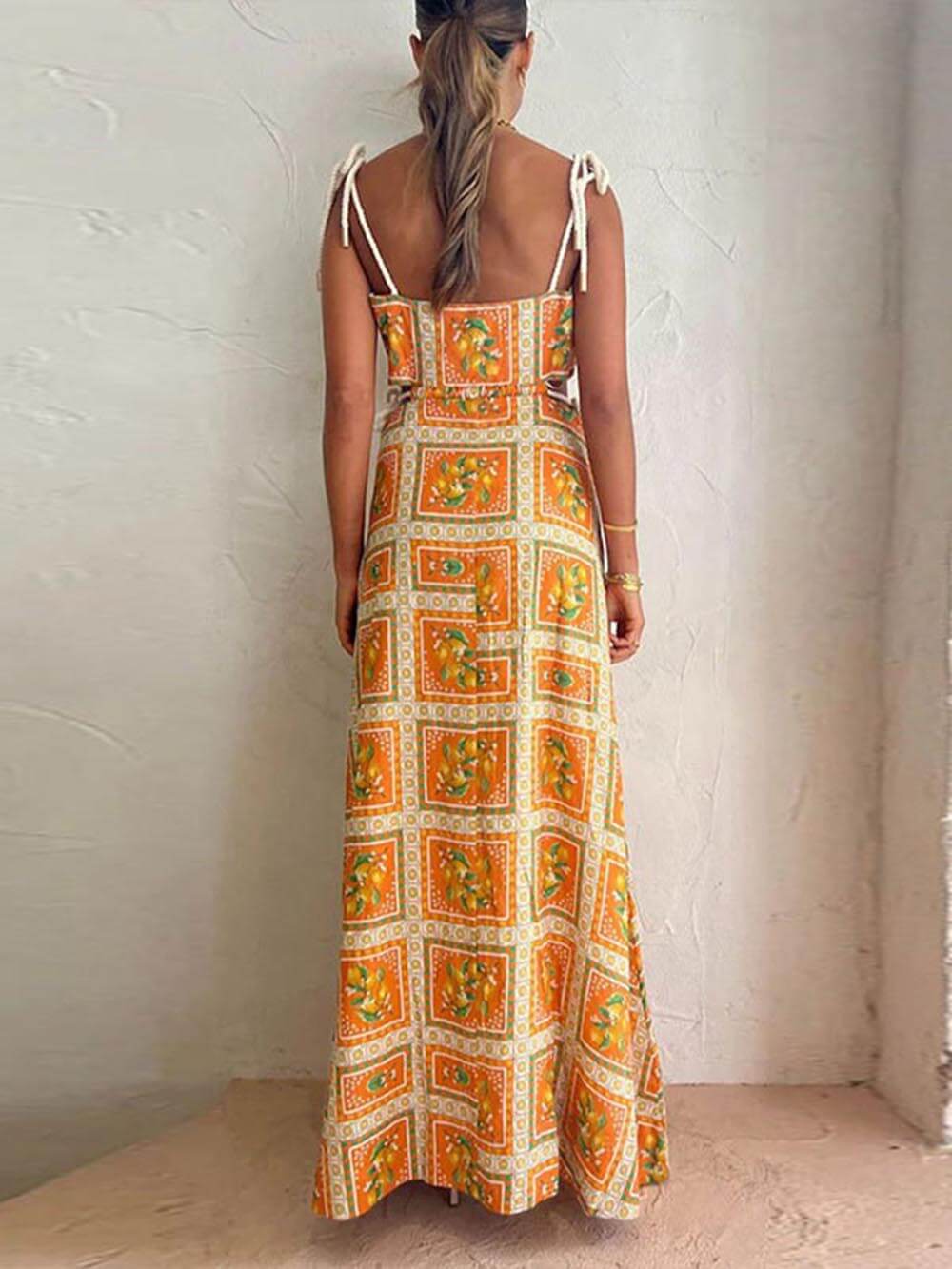 Unique Lemon Print Strappy Dress