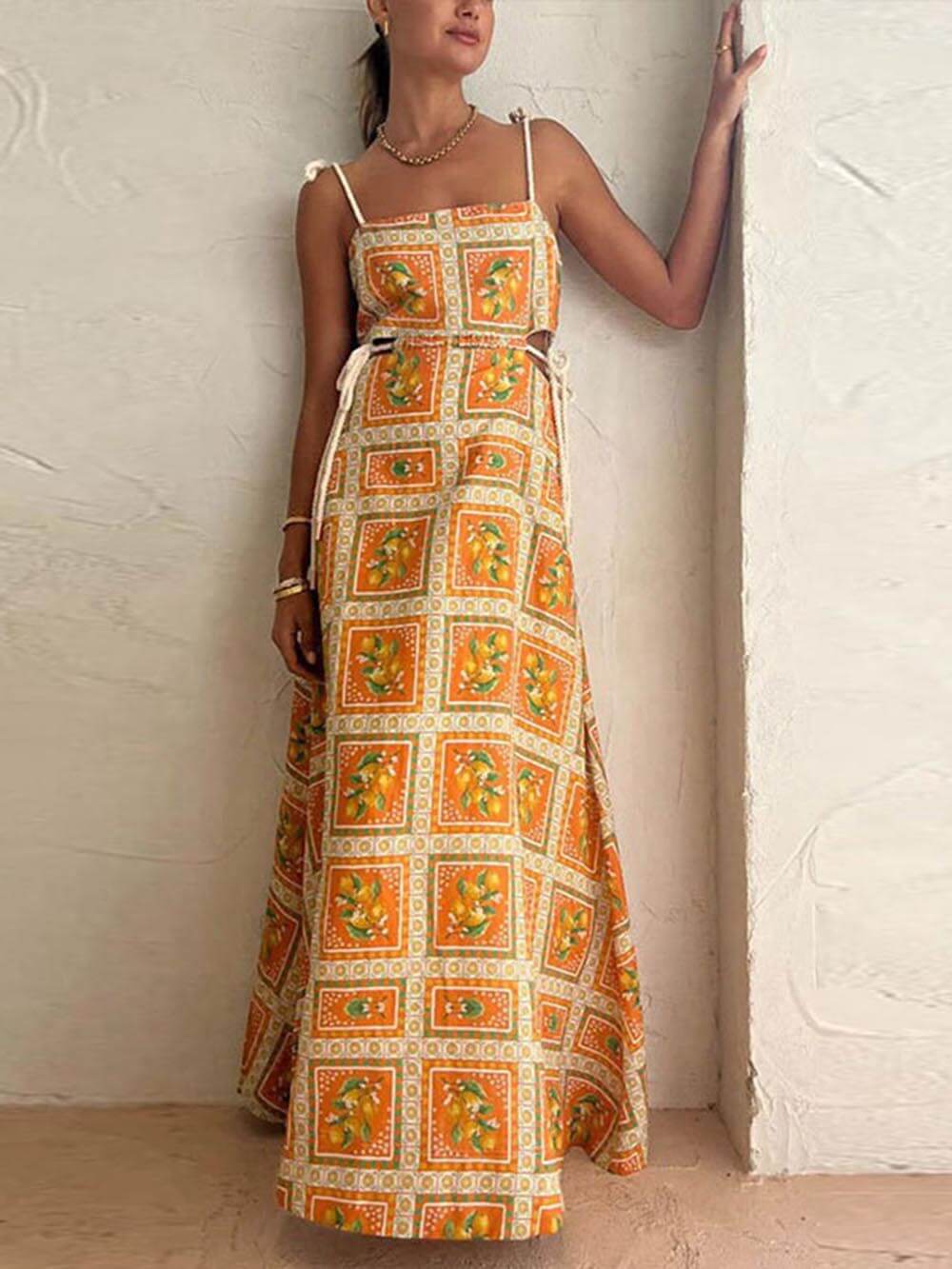 Unique Lemon Print Strappy Dress