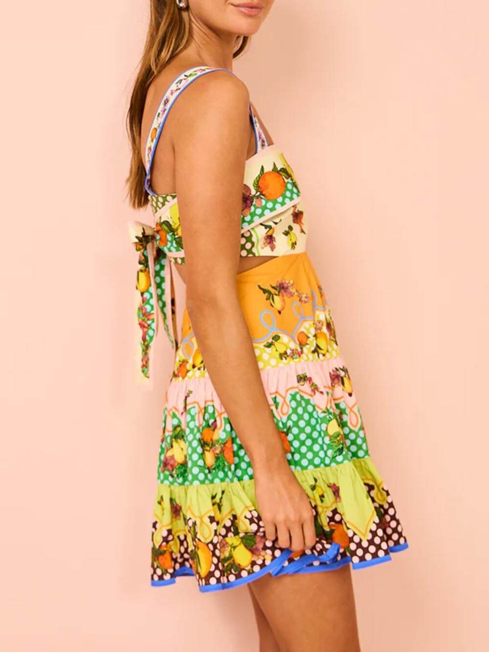 Summer MulticolorLemon Preated Hem Mini Dress