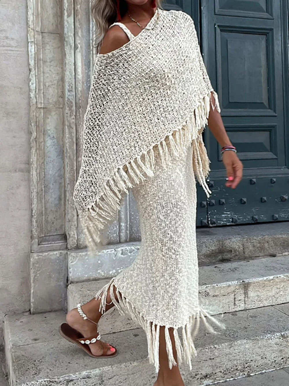Hollow Out Tassel Knit Cover-Up Top