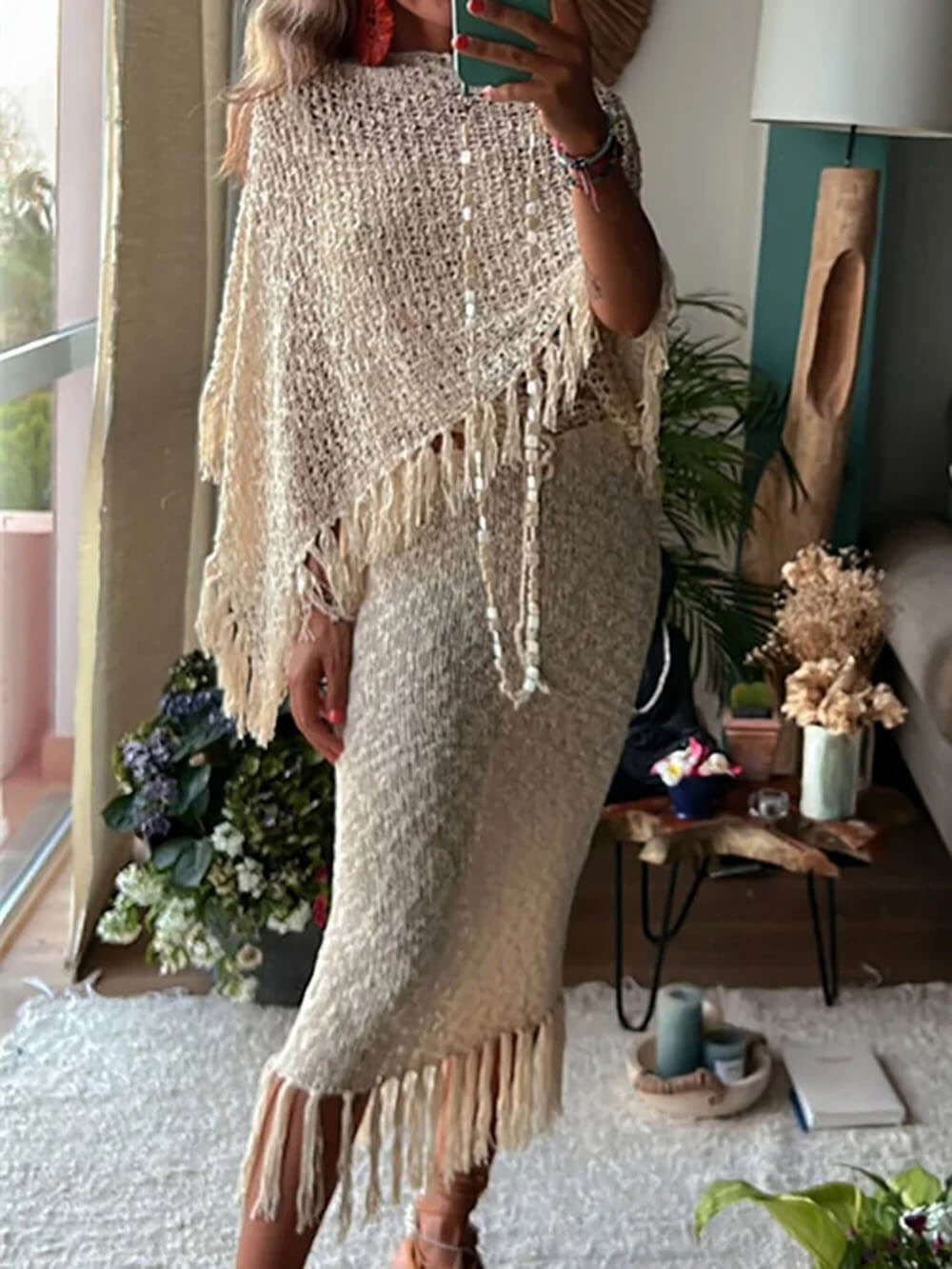 Hollow Out Tassel Knit Cover-Up Top