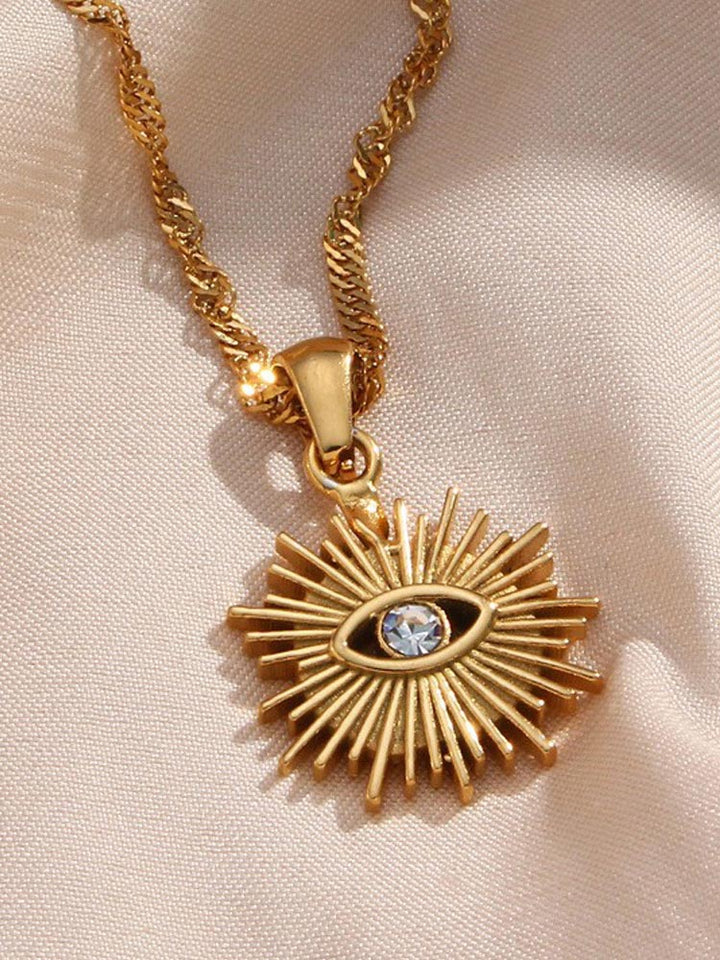Water Wave Chain Hollow Radial Diamond Eye Pendant Necklace