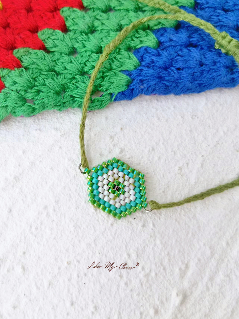 Adjustable Drawstring Beaded Bracelet Emerald Geometry