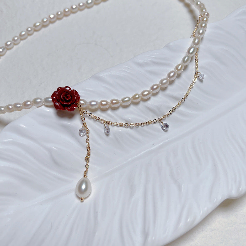 Rose Flower Pearl Necklace