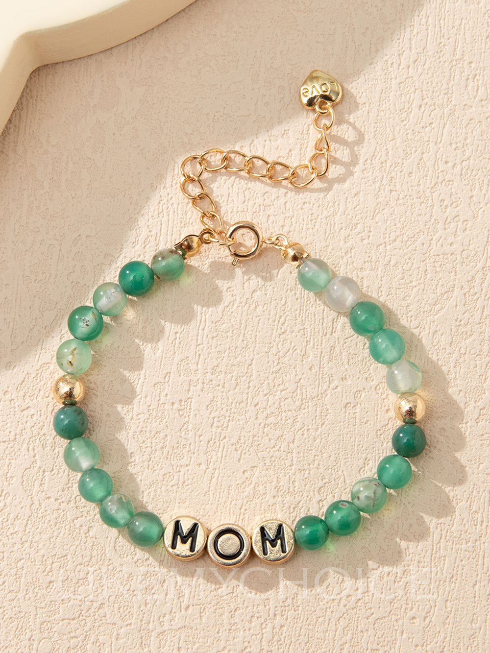 MOM Natural Green Agate Beaded Bracelet