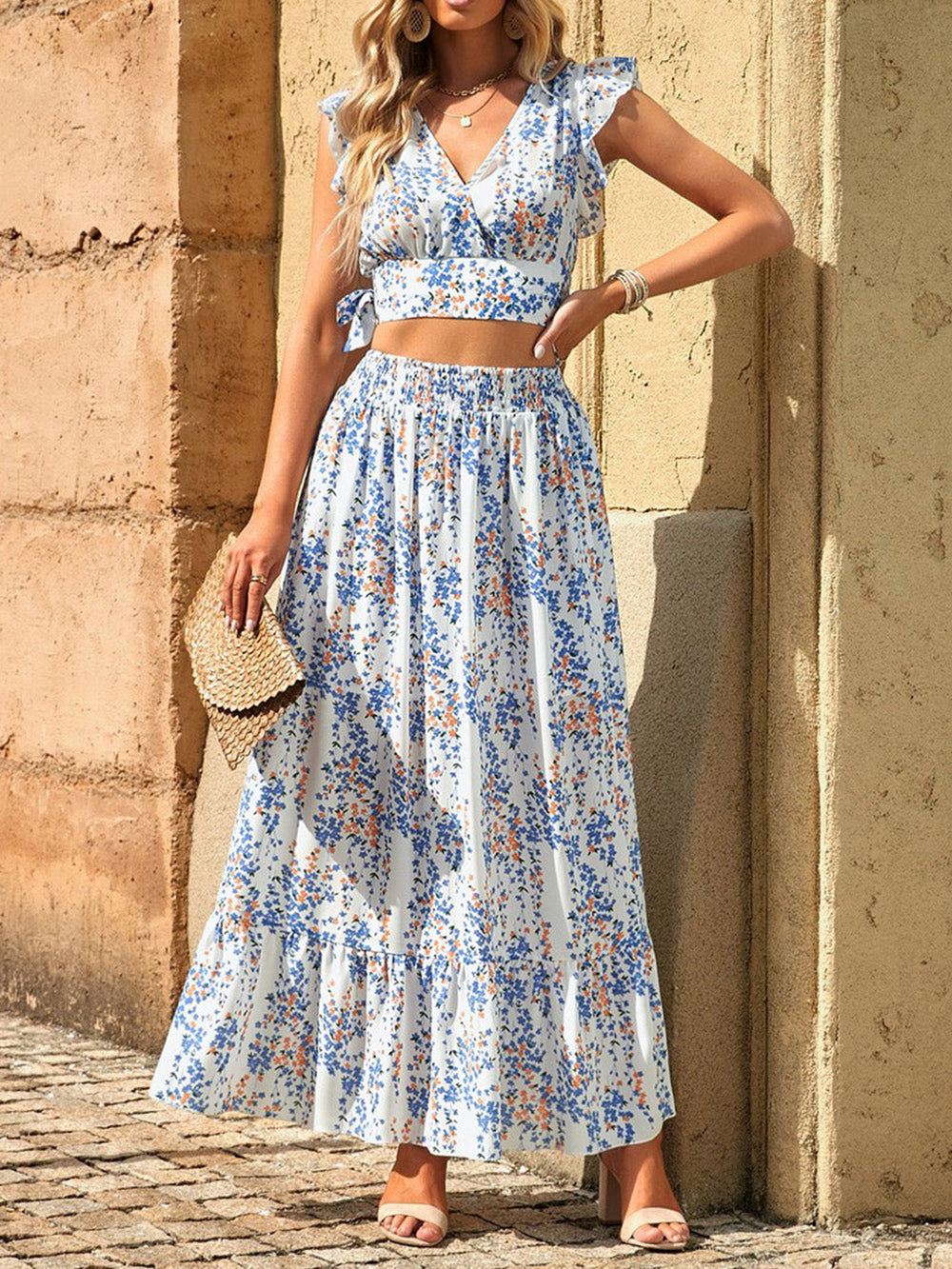 Printed Tie Back Cropped Top and Maxi Skirt Set – Likemychoice