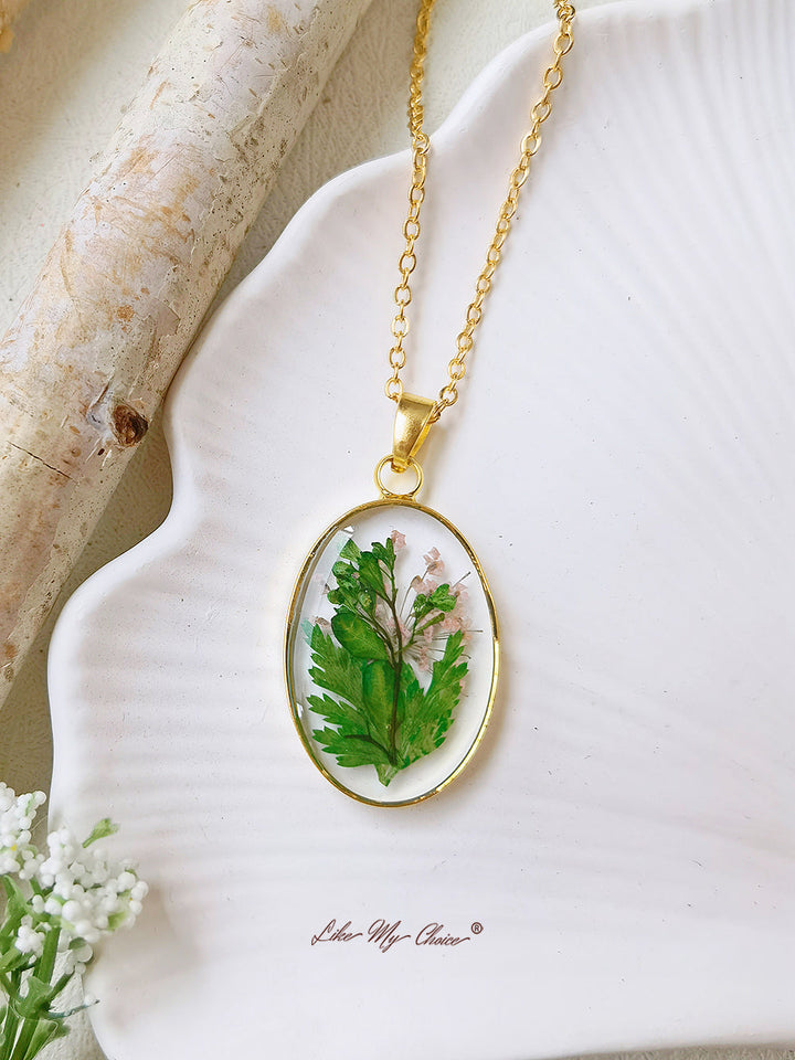 Handmade Pressed Fern Leaves Necklace