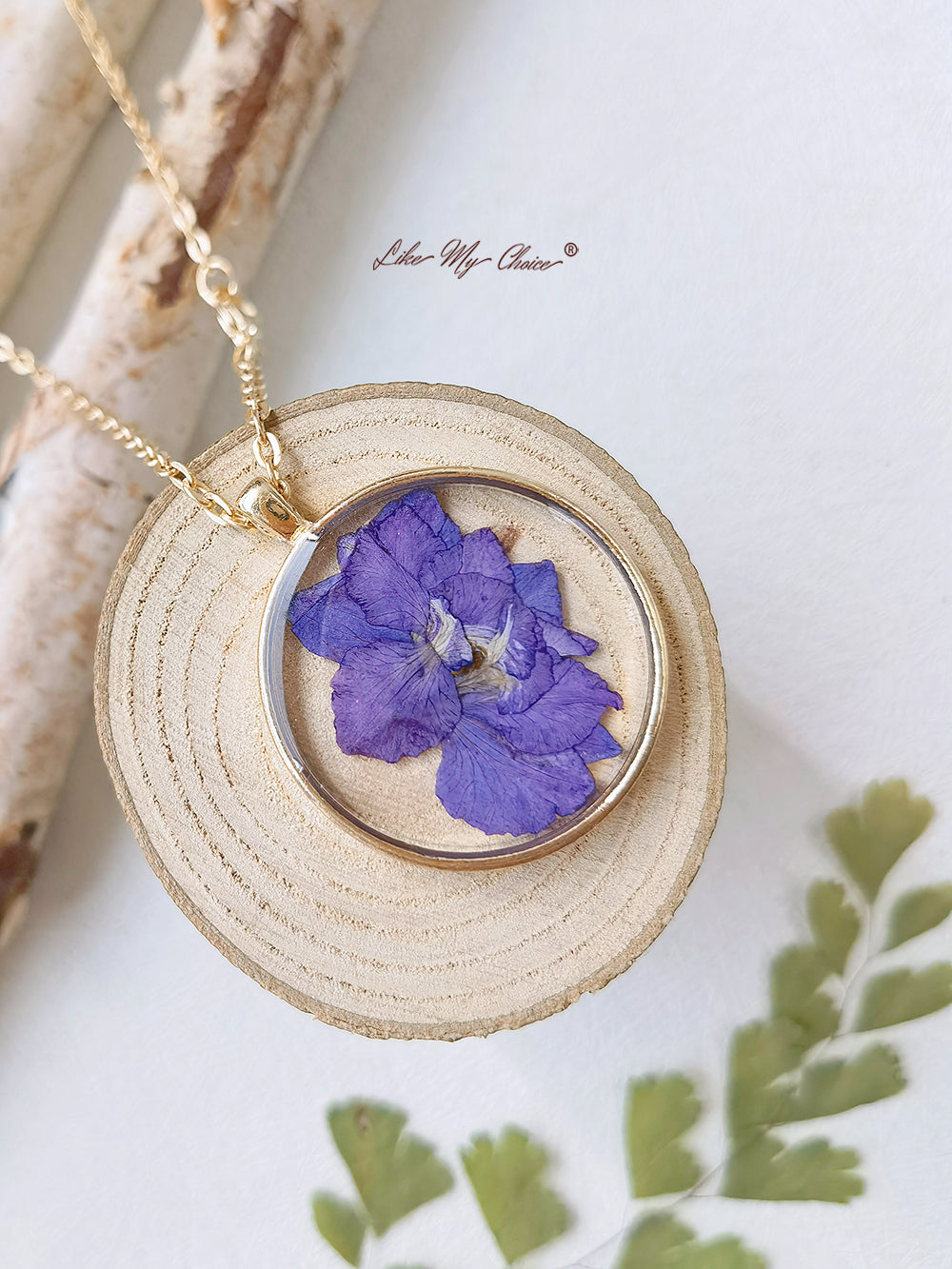Violets Pressed Flower Necklace