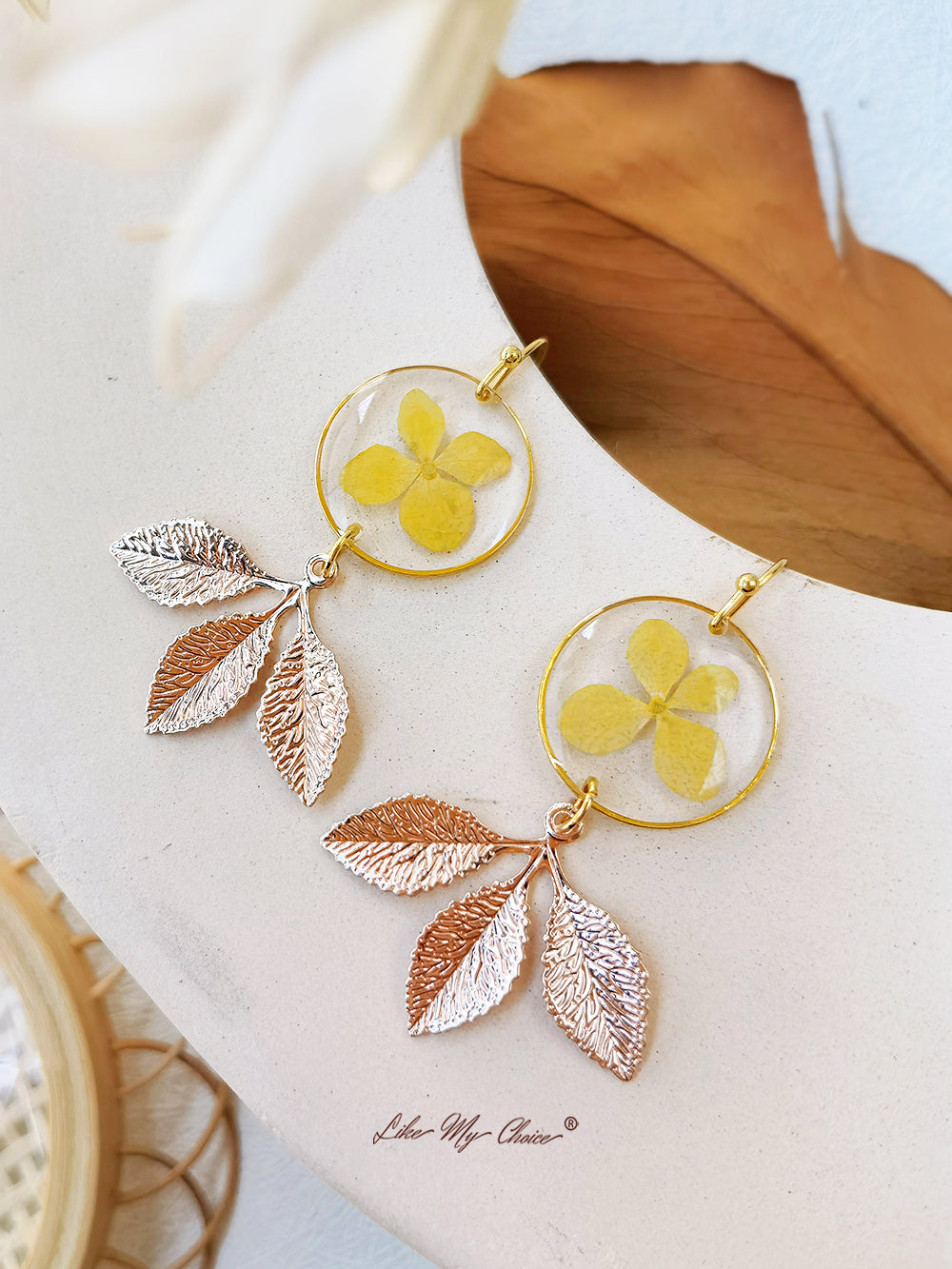 Primrose Flower Earrings Gold Leaf Earrings