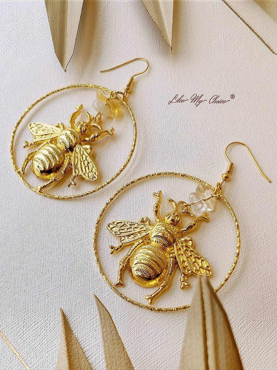 Golden Bee Natural Crystal Earrings