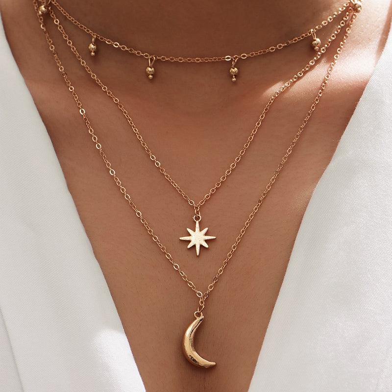 Multilayer Tassel Star Moon Pendant Necklace