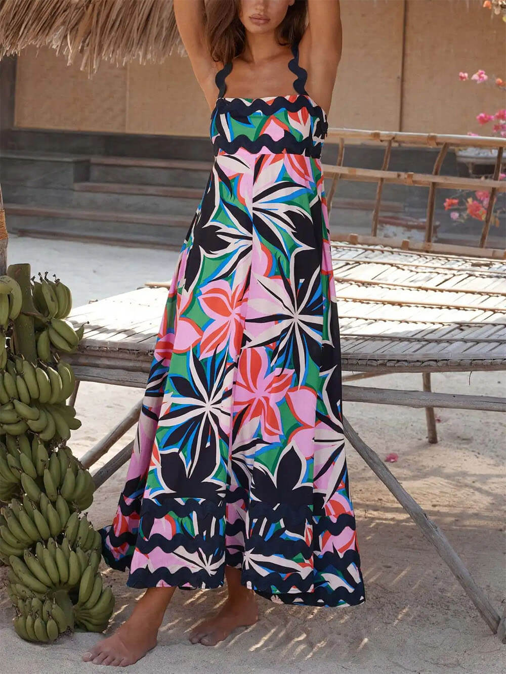 Printed Suspender Maxi Dress