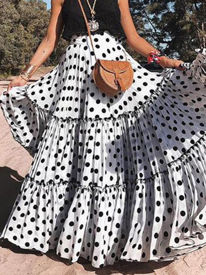 אופנה קז'ואל ארוך מנוקד מודפס חצאית הלטר