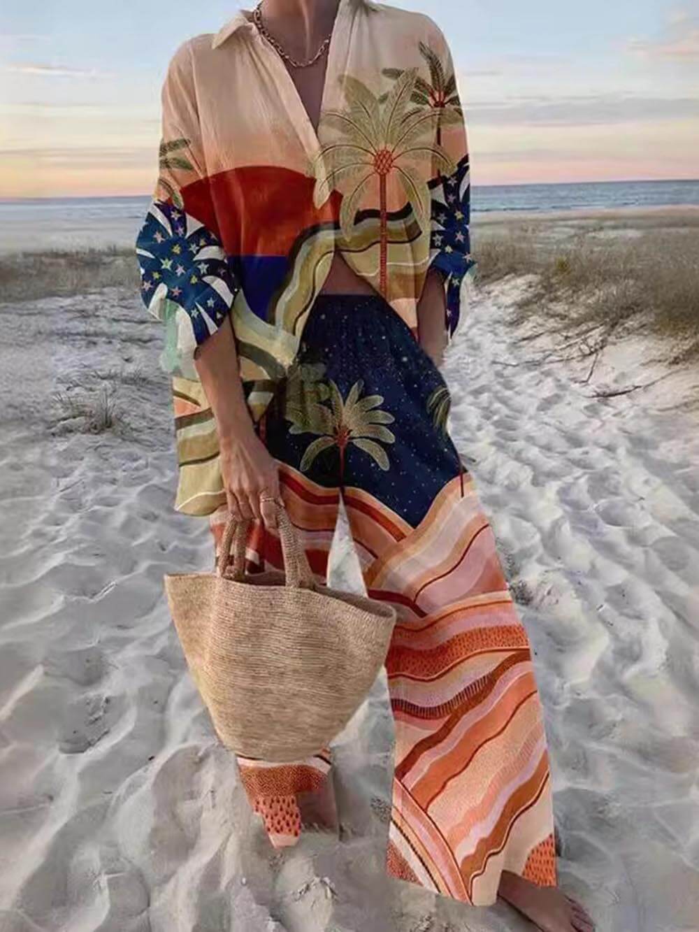 Unique Print Sunset Palms Relaxed Two-Piece Set