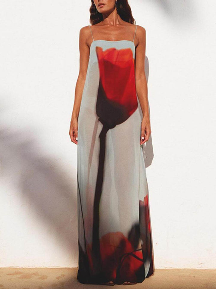 Vacation Abstrakt Tulip Print Slip H-Line Maxi Dress