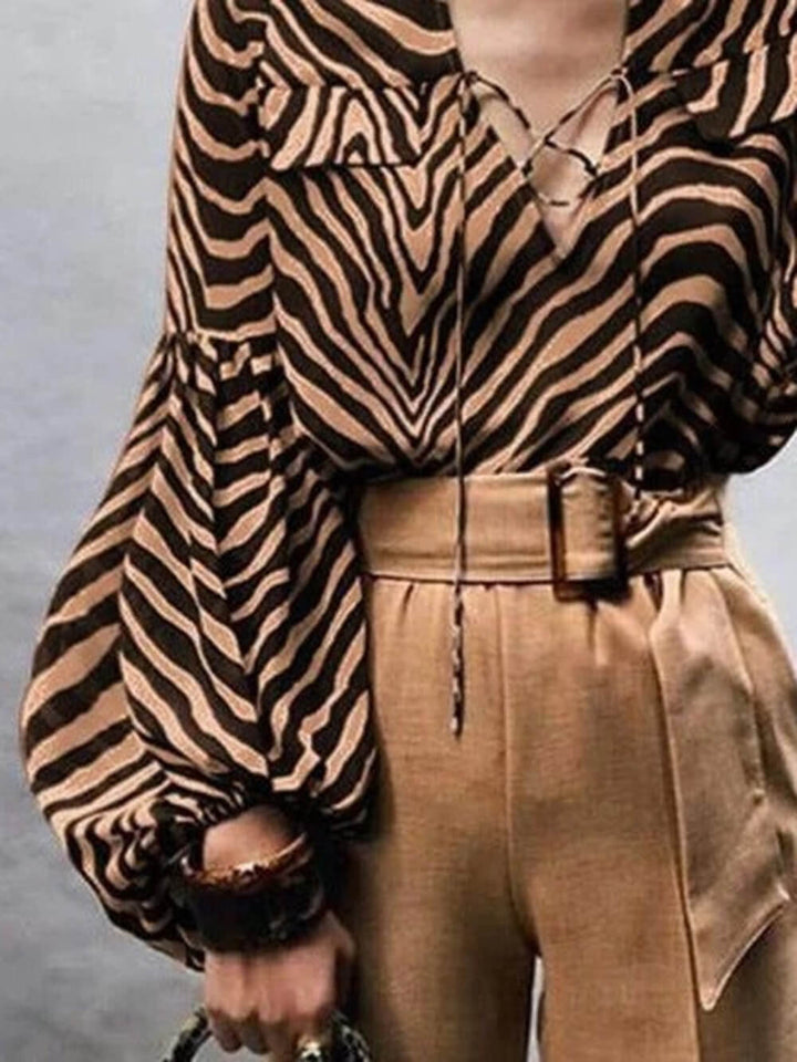 Overhemd met lange mouwen en V-hals met zebraprint