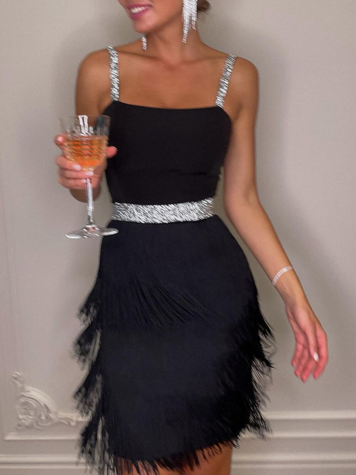 Date And Dinner Socialite Style Suspender Fringe Mini Dress