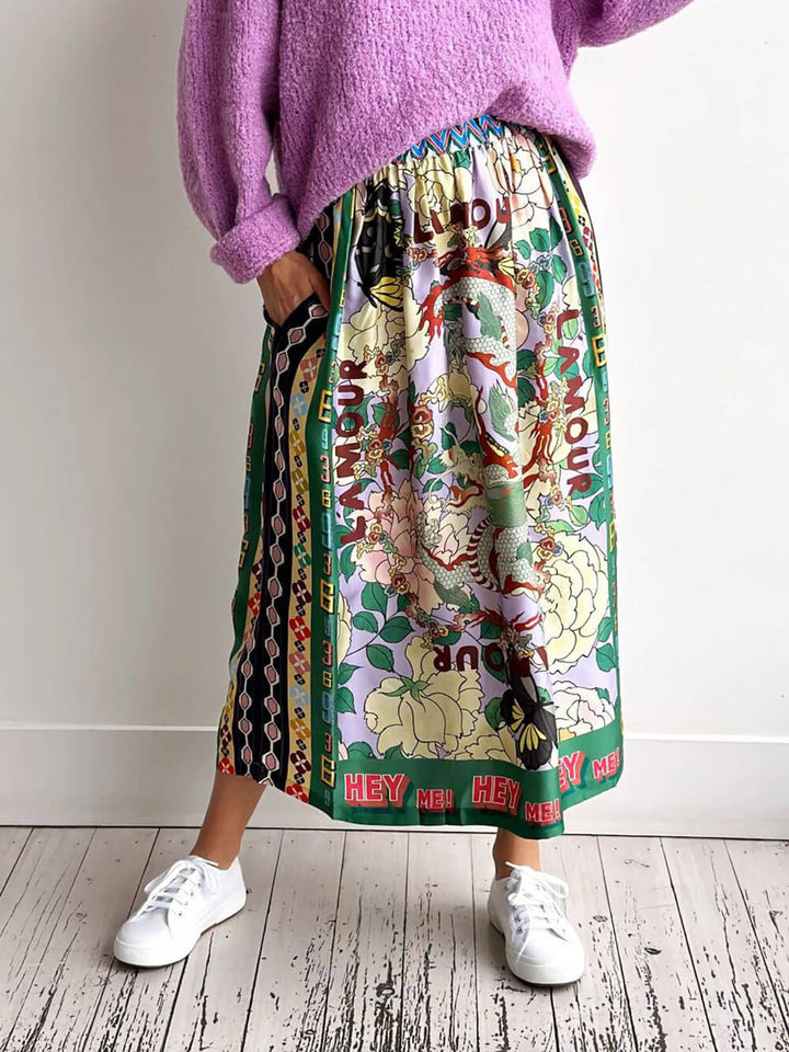 Ethnic Style Personalized Graffiti Casual Satin Print Skirt