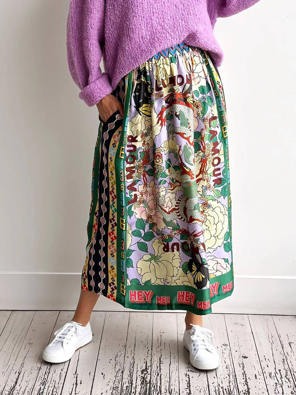 Spersonalizowana spódnica z satynowym nadrukiem w stylu etnicznym w stylu etnicznym