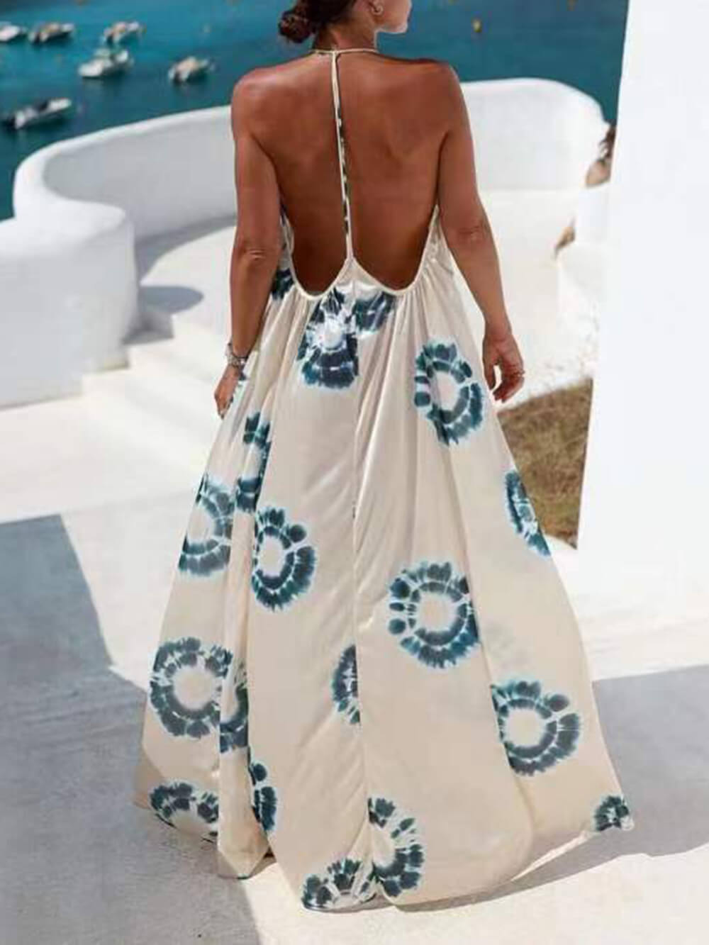 Rochie personalizată cu bretele imprimate casual