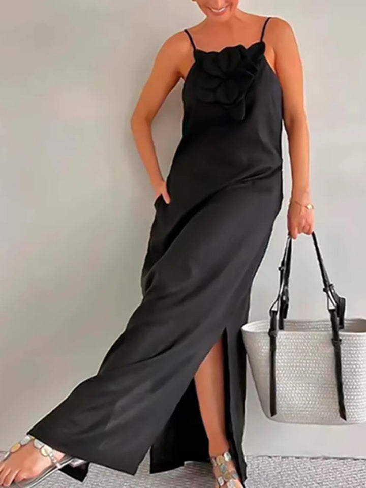 플로럴 장식 포켓 슬릿 맥시 드레스