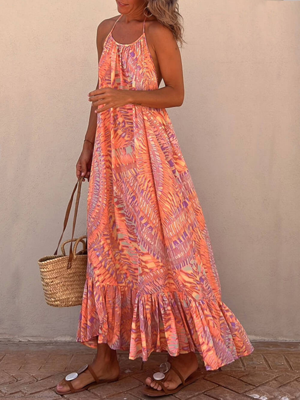 Wakacyjna sukienka maxi w kształcie litery A z etnicznym nadrukiem Golden Times