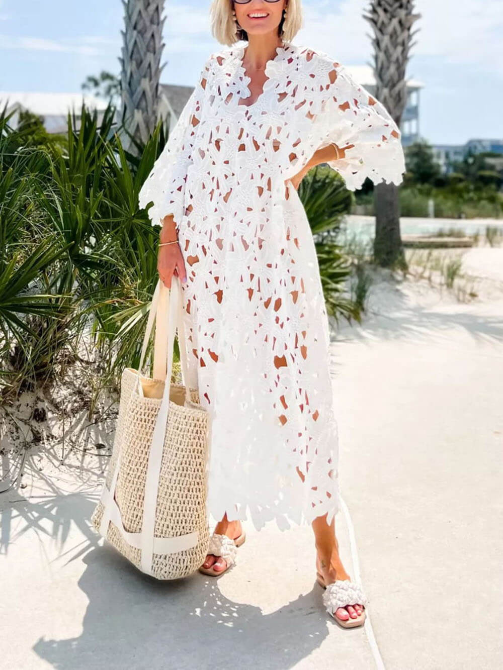 Lace Cover Up Beach Midi Dress