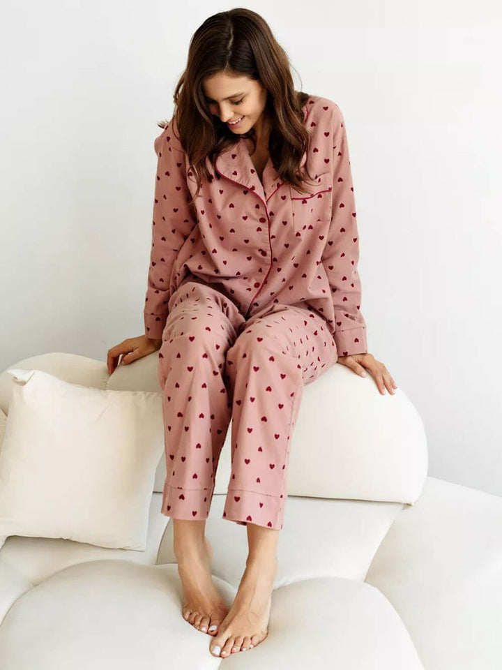 Hjertemønster fransk pyjamassæt