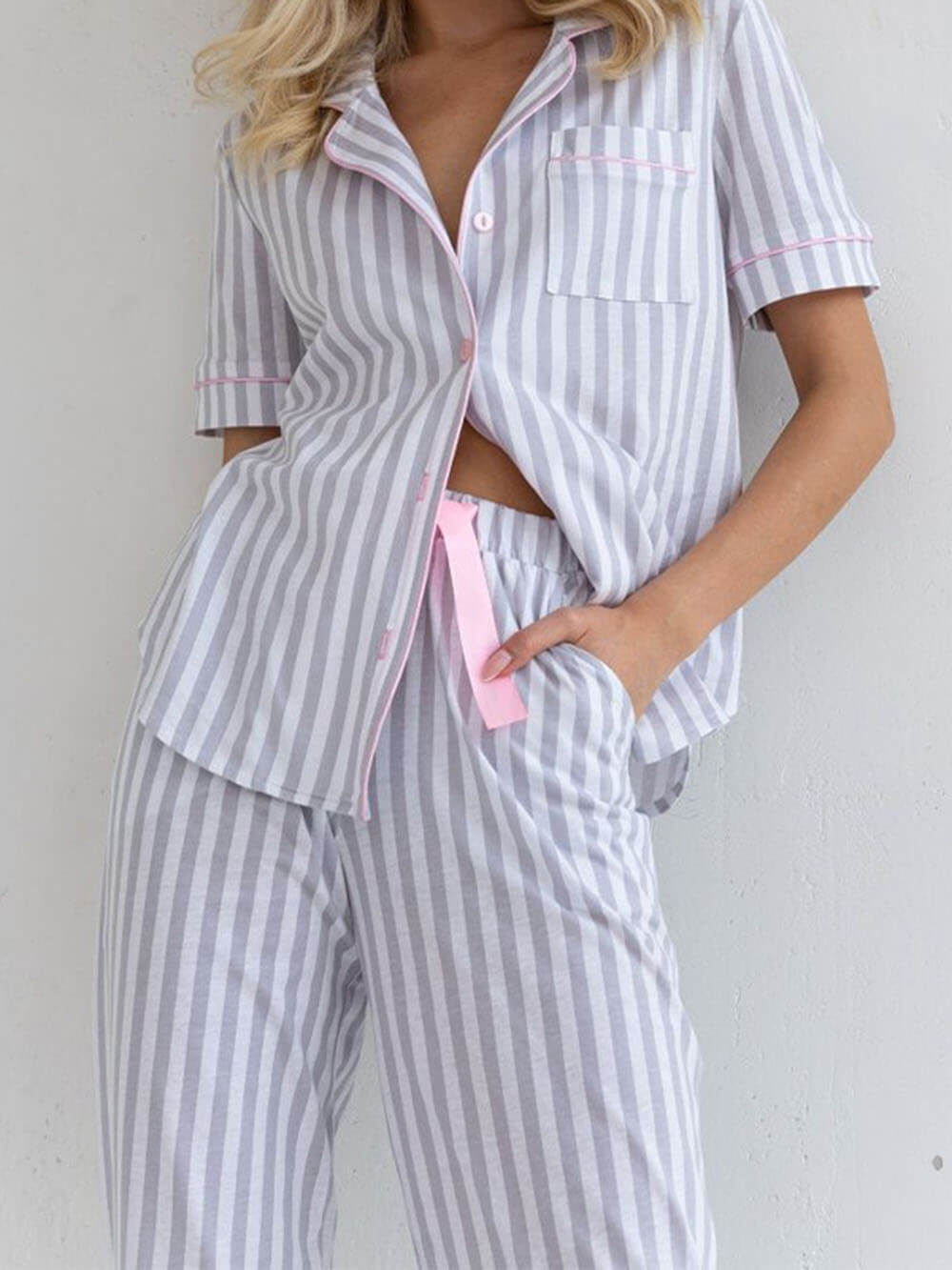 Stripete løse patchwork pyjamassett