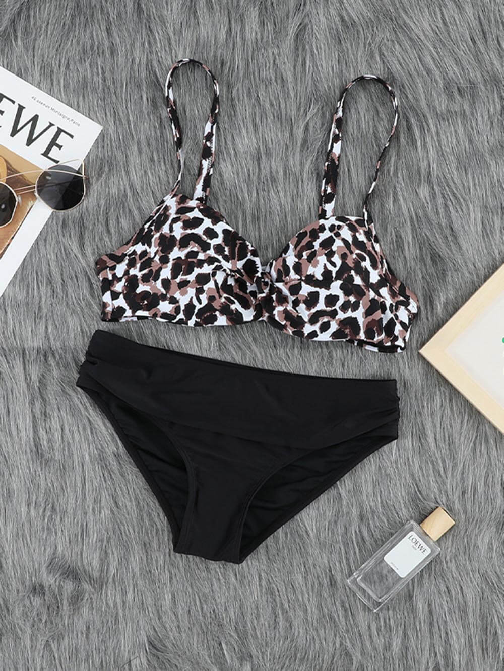 Push Up värikäs raidallinen leopardikuvioinen bikinisarja