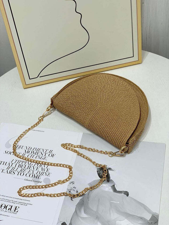 Semicircle Braided Small Fragrant Chain Straw Bag