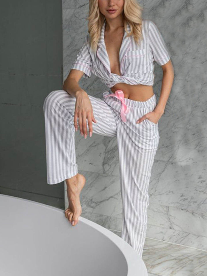 Striped Loose Patchwork Pajama Set