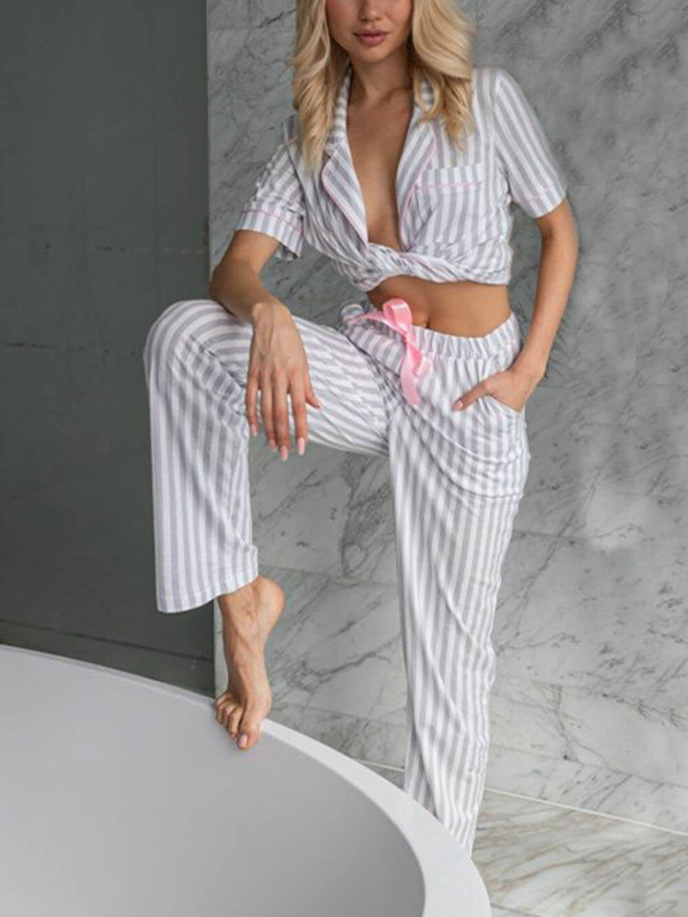 Stripete løse patchwork pyjamassett