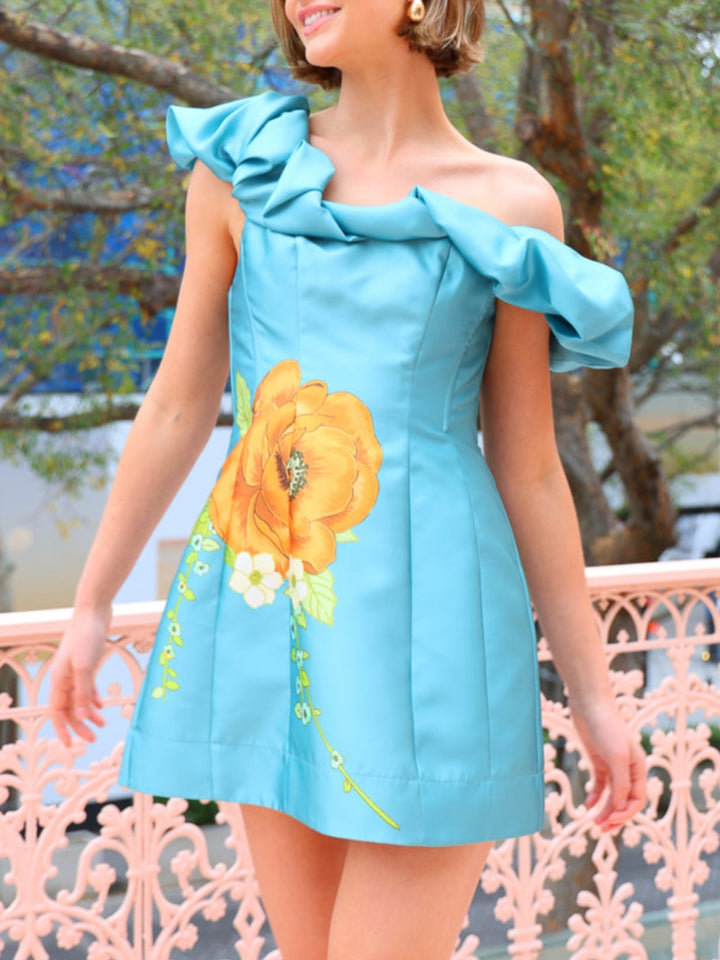 Mini-jurk met gedraaide halslijn en bandjes