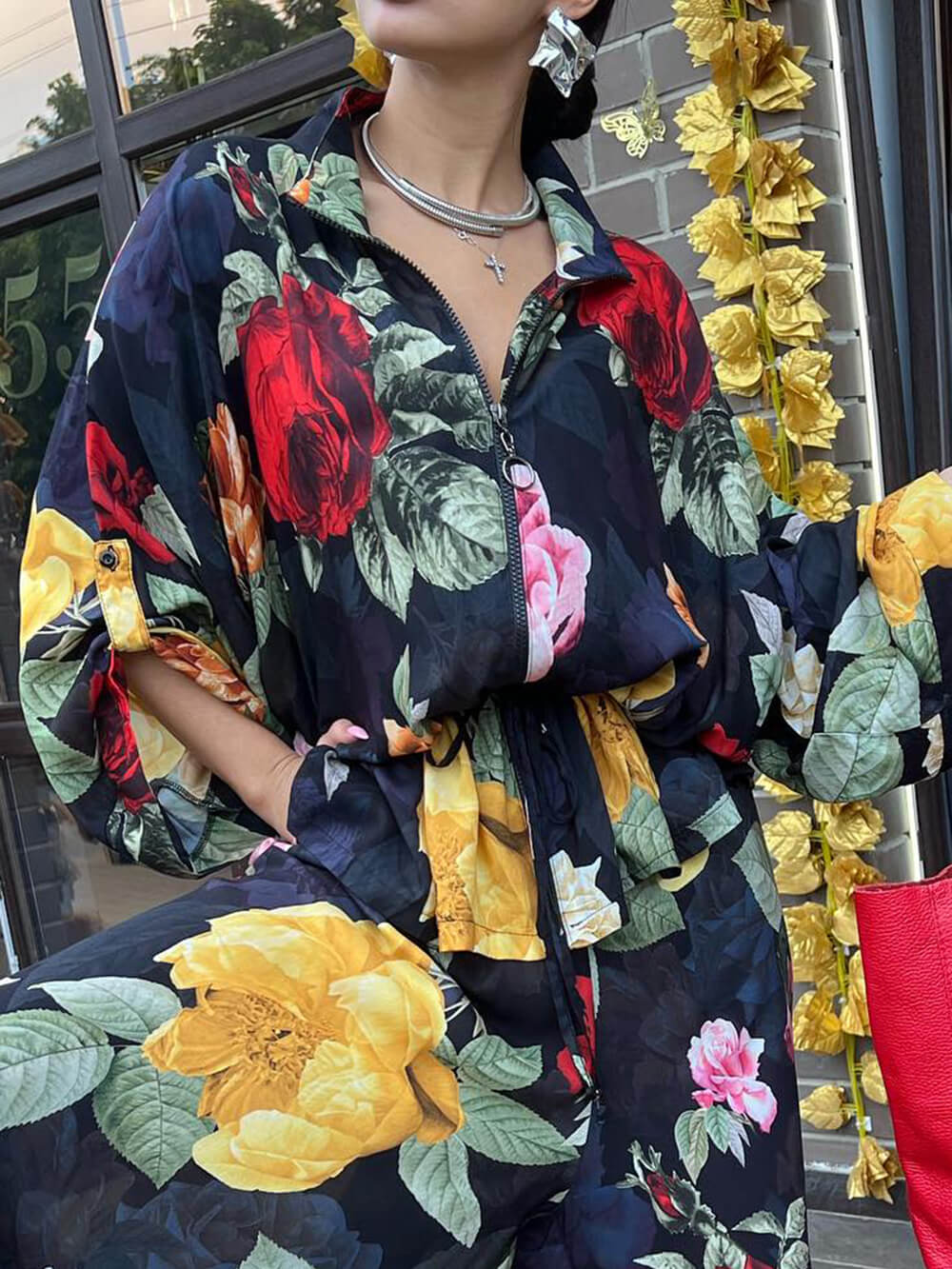 Fashionable And Exquisite Unique Printed Button Oversized Blouse