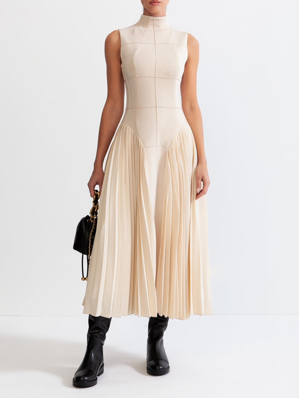 Wyjątkowa plisowana sukienka midi bez rękawów z panelami