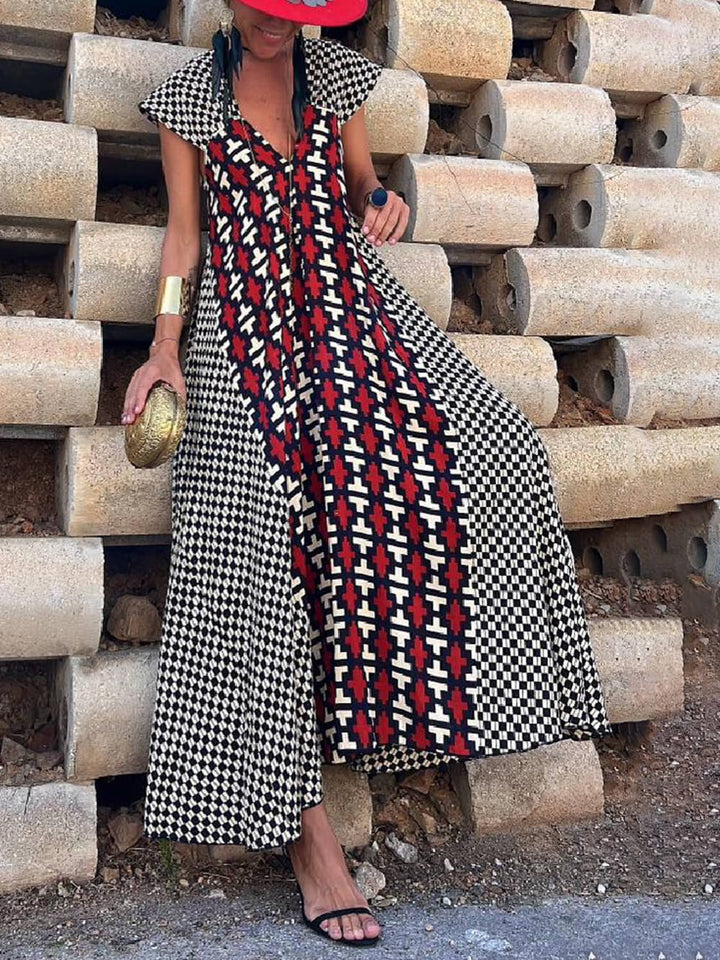 Etnisk Unik Print Ruffle Sleeve A-line Maxi Dress