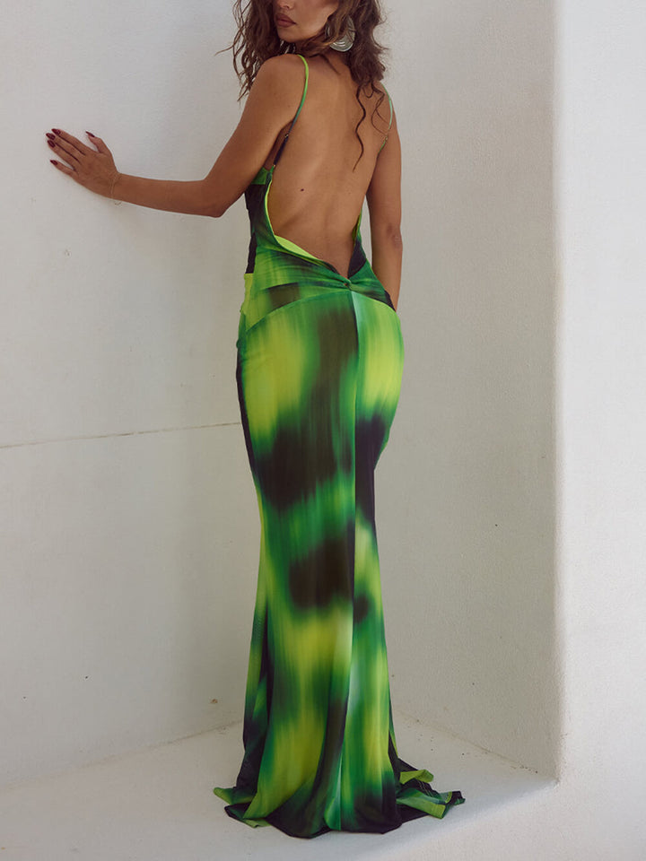 Tie-Dye Strapless Backless Maxi Kleed
