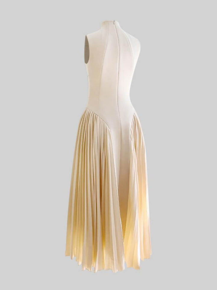 Unique Pleated Paneled Sleeveless Midi Dress