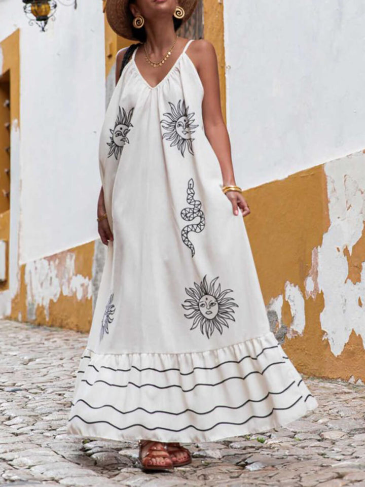 Under The Sun Einzigartiges, ethnisch bedrucktes Kleid mit V-Ausschnitt