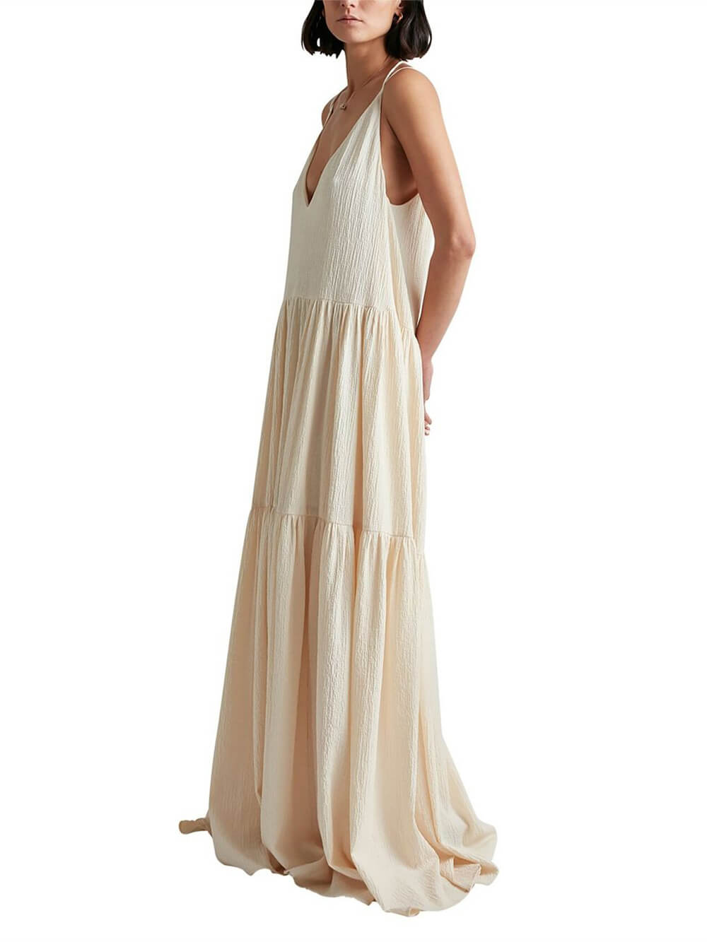 Elegancka sukienka maxi z głębokim dekoltem w kształcie litery V