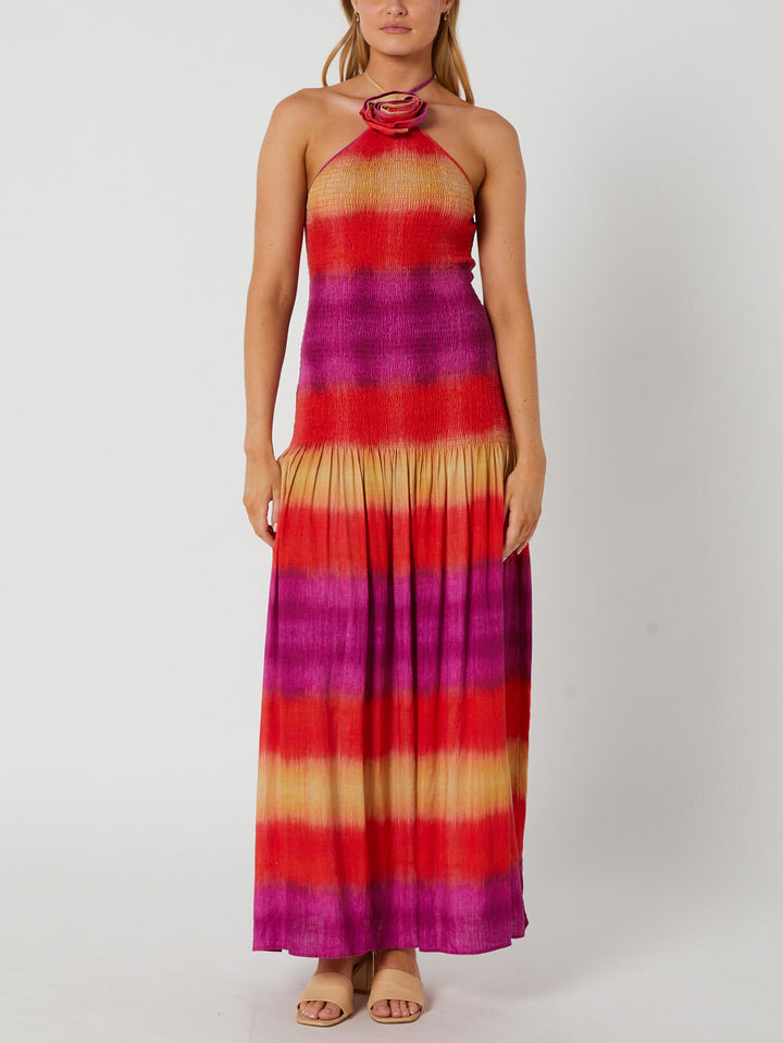 Halterneck Květinové Rainbow Ombre Skládané Maxi šaty