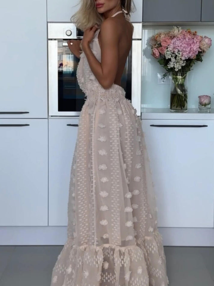 Διακόσμηση με λουλούδια ελαστικό φόρεμα μέσης εξώπλατο Halter Maxi