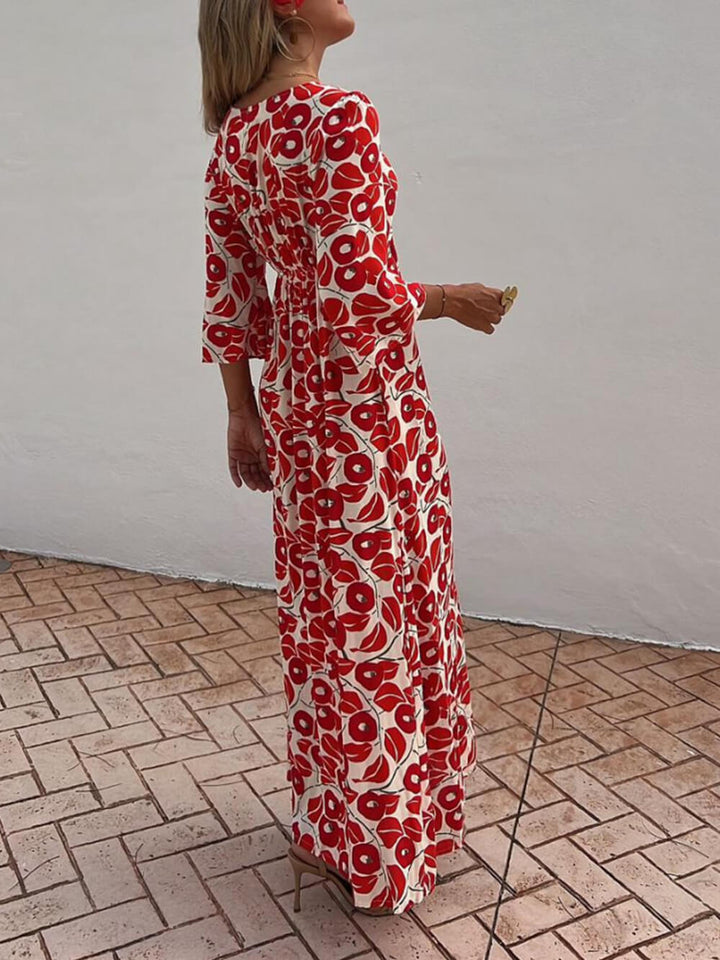 Vacation Blomstertrykk Smocked Off Shoulder Pocket Maxi Dress