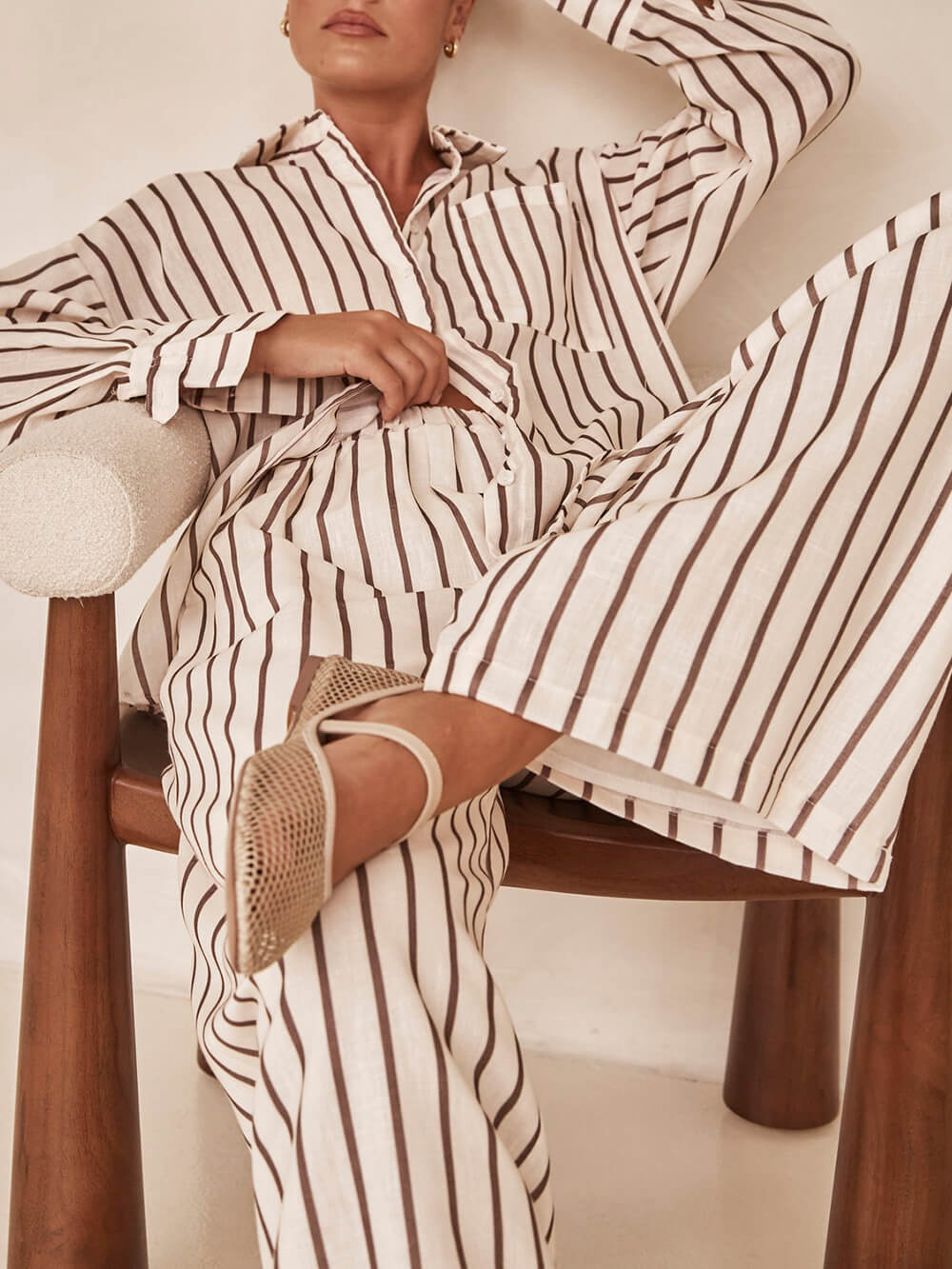 Loose Casual Striped Patchwork Shirt And Wide-Leg Pants Suit