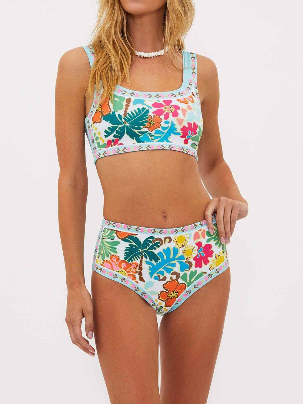 Unique Floral Print Stretch Bikini Swimsuit