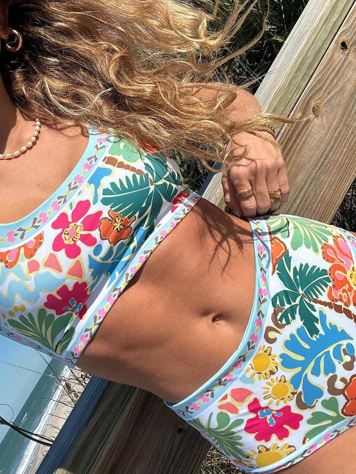 Unique Floral Print Stretch Bikini Swimsuit