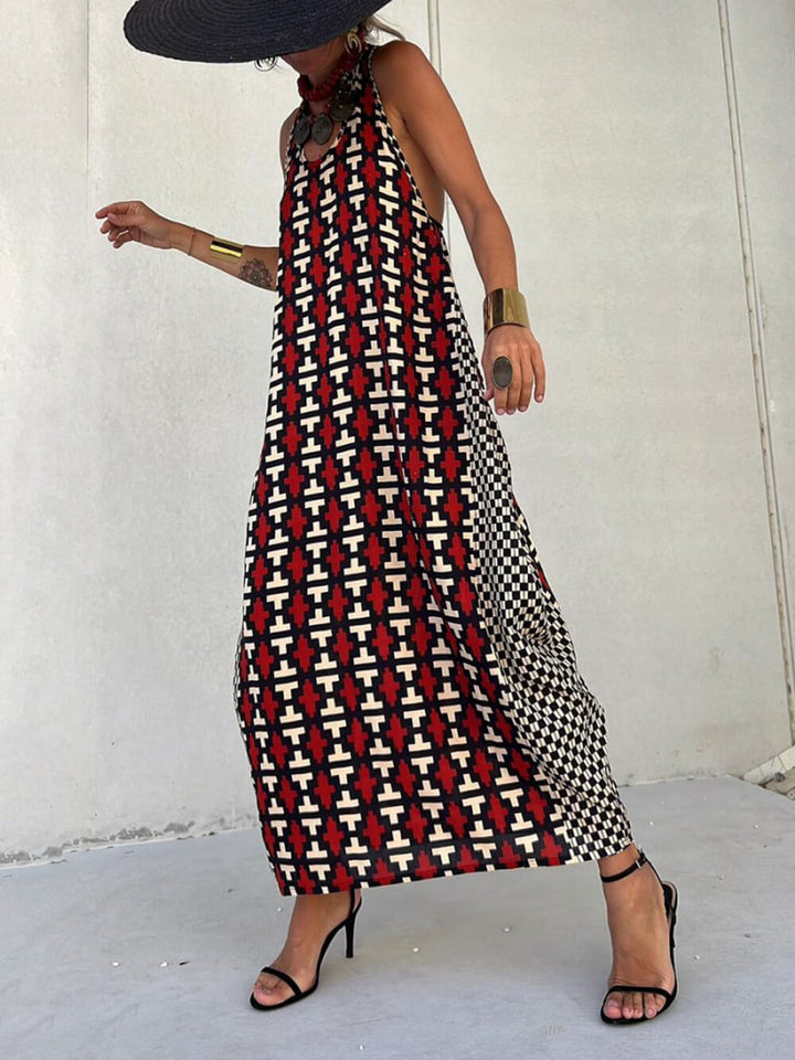 Etnické Maxi šaty s jedinečným potiskem s lucernou
