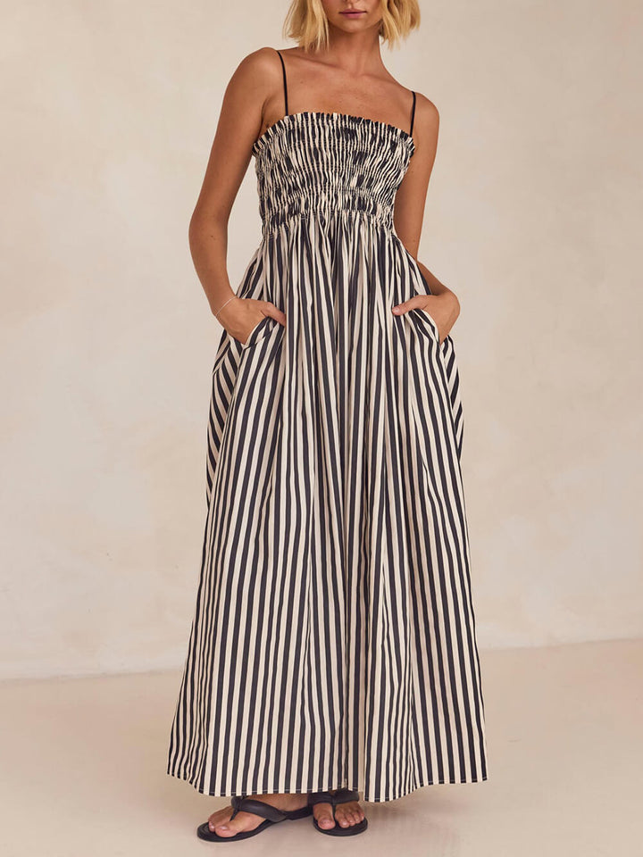 Sophistication Unique Stripe Pleated Maxi Dress