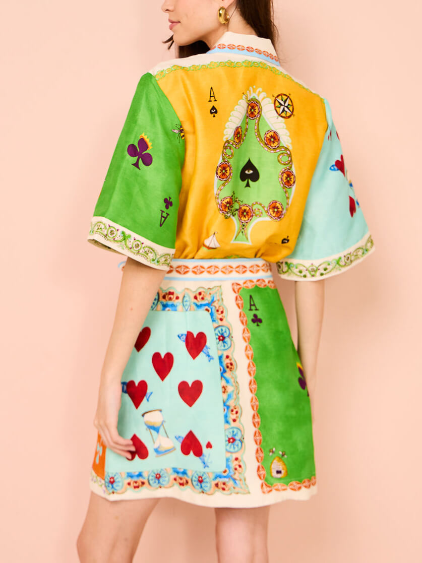 Casualowa, modna, zabawna koszula z nadrukiem, krótka sukienka kardigan